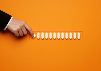 A hand in a business suit adjusts a slider on a plain background