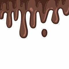 Chocolate drip background, choco melting corner, hot cocoa flow, sweet dessert vector, milk drop illustration, brown liquid wave, melting chocolate cartoon,
