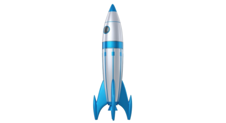 Isolated Retro Space Rocket, Silver and Blue Spaceship, Cosmos Travel, Blast Off to Galaxy