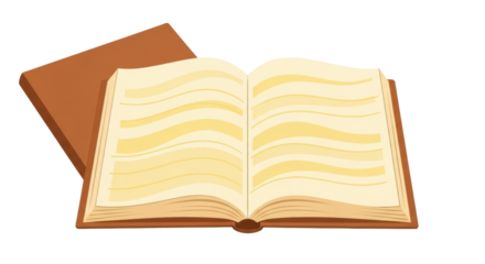 Isolated open book with blank pages, educational resource for reading and writing concepts