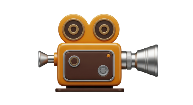 Isolated Old-Fashioned Movie Camera with Lens, Classic Design for Film Production Needs