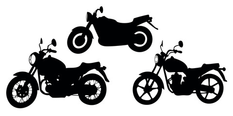 Vector Silhouette Set of Motorbikes Racing Sports Bike Cruiser and Scooter