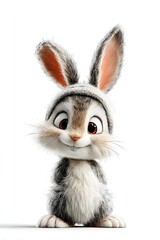 Obraz premium 3D cartoon rabbit with bunny ears headband isolated on white background