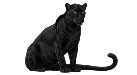 Selbstklebende Fototapeten Panther Isolated, Sitting Panther Predator, Dark Cat with Yellow Eyes, Big and Fierce Feline Beast  © Maros