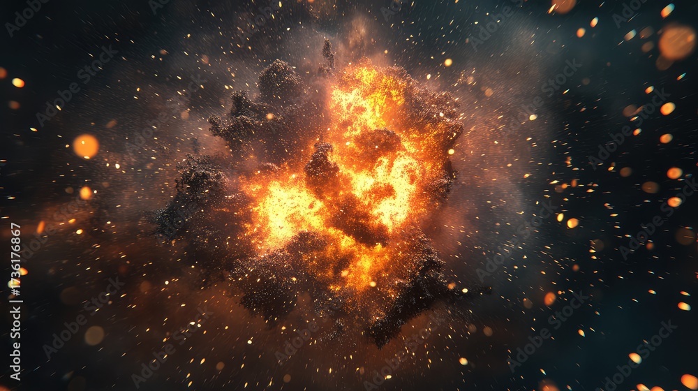 Canvas Prints explosive fire burning sparks creating chaos and destruction