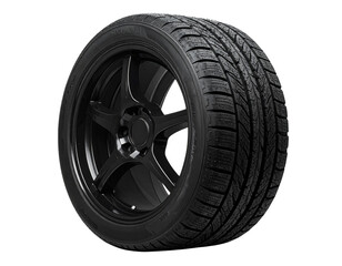 Fototapeta premium Angled Side View of Sports Car Tire with Deep Tread Design, Transparent PNG