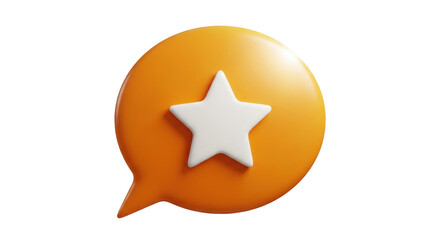 Isolated Orange Speech Bubble with Star Icon, 3D Illustration, Customer Reviews, Feedback