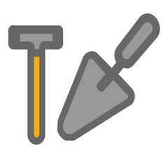 A graphic illustration of a T-shaped safety razor and a pointed masonry trowel.