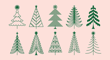 Vector Christmas and New Year design templates for advent calendars, greeting cards, packaging, prints, banners, and minimal graphics in a linear style