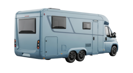Isolated blue camper van for recreation travel and tourism on vacation or holiday trips
