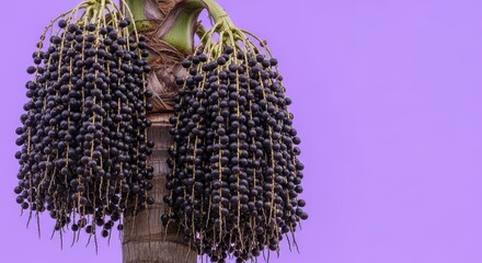 Palm Tree Fruit Against Purple Sky