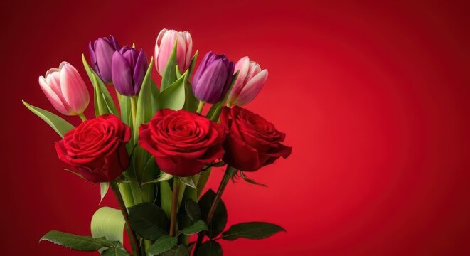 Beautiful Arrangement of Tulips and Roses