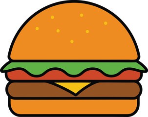 Illustration of a tasty burger with lettuce, tomato, cheese and meat patty