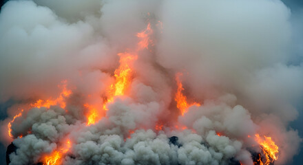 Intense Fire and Smoke Billowing from a Structure flames