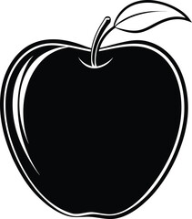 Black apple illustration with a leaf on top