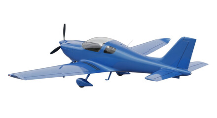 Isolated ultralight aircraft with propeller and fixed-wing landing gear in studio lighting