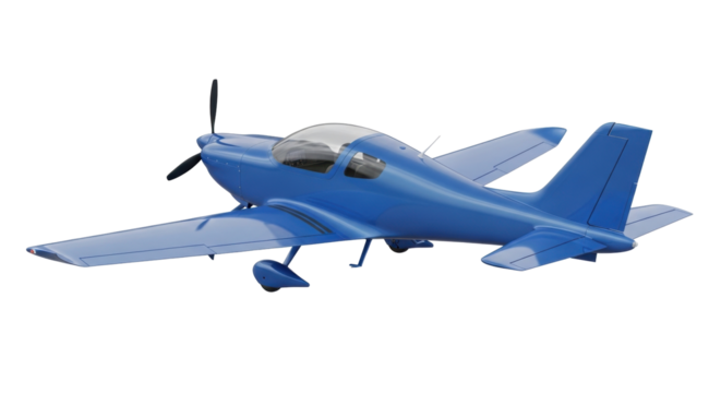 Isolated ultralight aircraft with propeller and fixed-wing landing gear in studio lighting