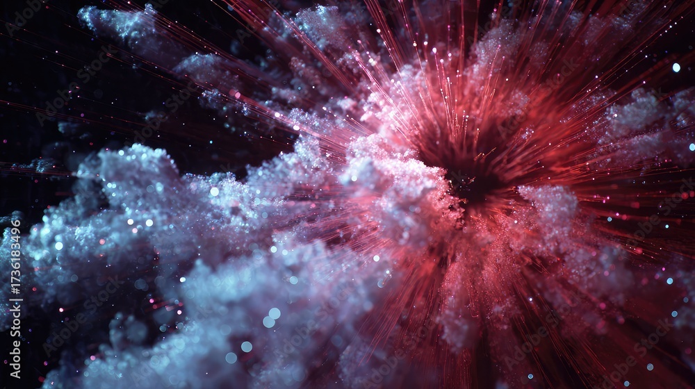Wall mural cosmic explosion creating colorful abstract particles and nebula