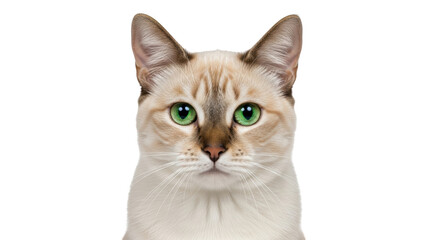 Isolated cat portrait showing a Snow Lynx Bengal looking straight ahead at the camera