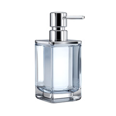 Obraz premium Elegant clear glass soap dispenser with chrome pump isolated on transparent background