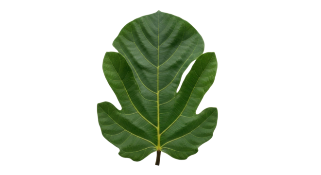 Isolated green fig leaf on blank field, vibrant color, fresh, tree foliage, nature, tropical