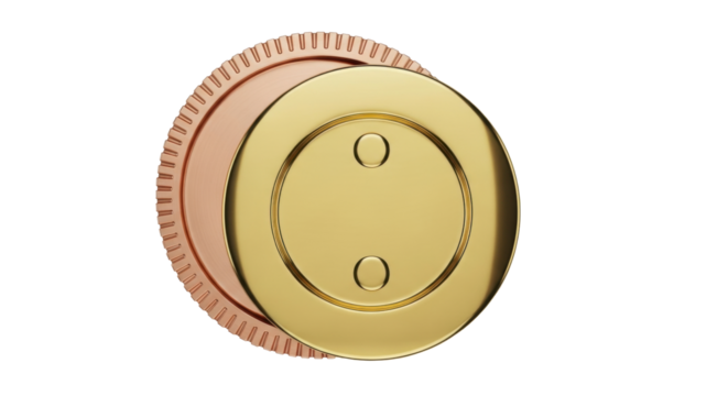 Isolated Two-tone metal token, close-up, shiny golden coin-like object for games/collectibles