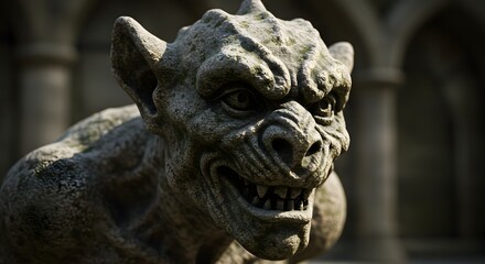 Gargoyle statue close-up with dramatic shadows