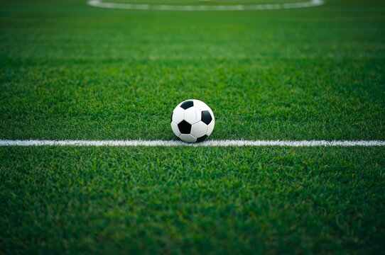 "Top View of a Soccer Field with Ball at Center"