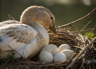 duck nest with eggs AI generated