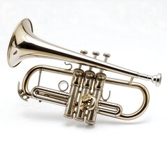 Naklejka premium Polished brass cornet against white background