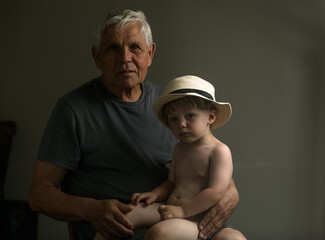 Portrait of Grandfather and Grandson in Soft Natural Light