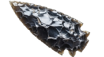Isolated Stone Age arrow head point obsidian artifact prehistoric tool archaeology