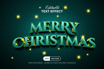 Merry Christmas Text Effect Green Golden Style. Editable Text Effect.
