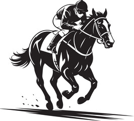 Jockey riding horse silhouette vector