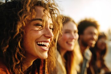 Obraz premium Friends Laughing Together, One Person in Sharp Focus
