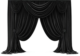 Rich black drapes with pleated, luxurious folds