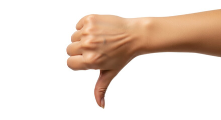 Isolated Gesture of disapproval a hand making a thumbs down to symbolize disagreement © Trym