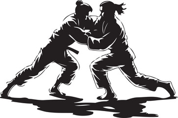 Judo mat fighters silhouette vector