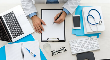 Doctor's Desk with Medical Equipment and Laptop healthcare