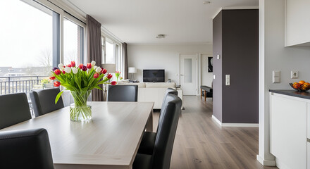 Modern Dining Room with Tulip Centerpiece e3c3237b6f430559b364c2fa7061f0d7dr
