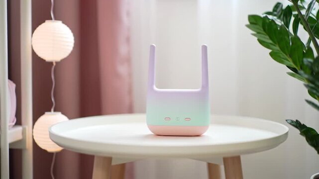 Gradient Wifi Extender on White Table near Green Plant Indoors