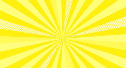 Fototapeta premium Bright yellow and white radial burst pattern with diagonal stripes accent