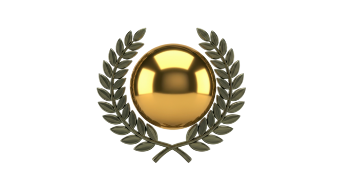 Golden sphere encircled by a laurel wreath, symbolizing achievement, victory, or a prestigious award.