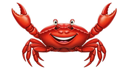 Isolated red cartoon crab with claws raised smiling showing teeth happy marine animal