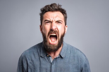 Photorealistic Portrait of Man Screaming in Intense Frustration