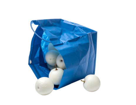 Blue shopping bag with white balls isolated on transparent background