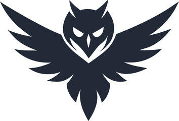 Obraz premium Dark owl silhouette with wide spread wings and sharp features vector illustration
