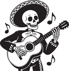 Skeleton guitar player silhouette vector