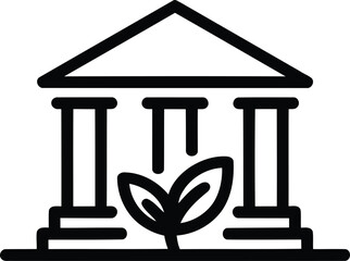 Icon of a classical building with a sprouting plant
