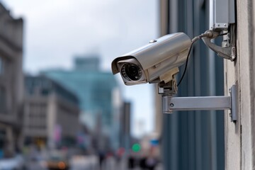 CCTV Security Camera on City Building Wall for Surveillance